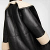 Leather Fur Trench Coat Womens Black Shearling Long Coat