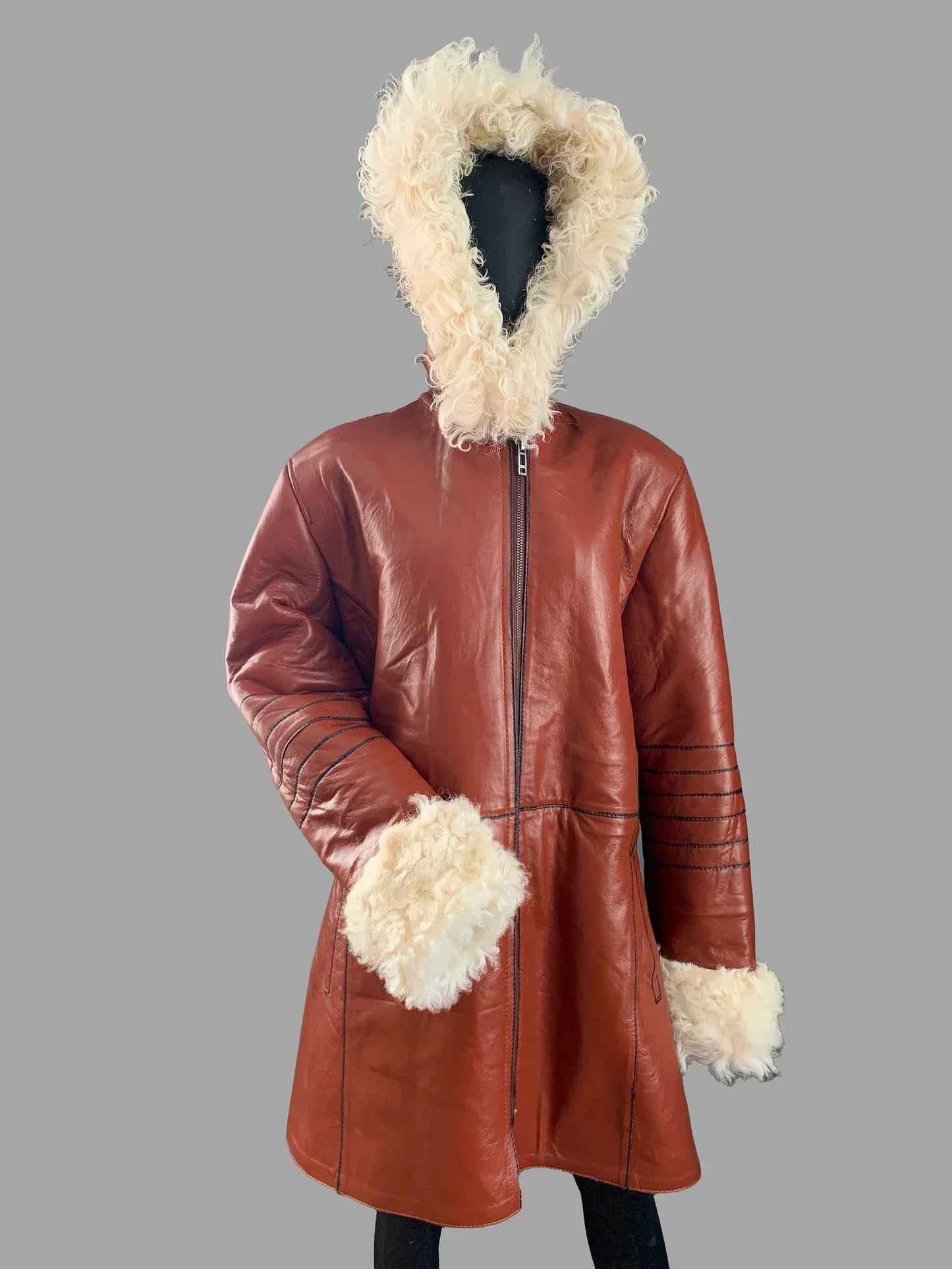 Brown Leather Jacket With Fur Womens Shearling Coat