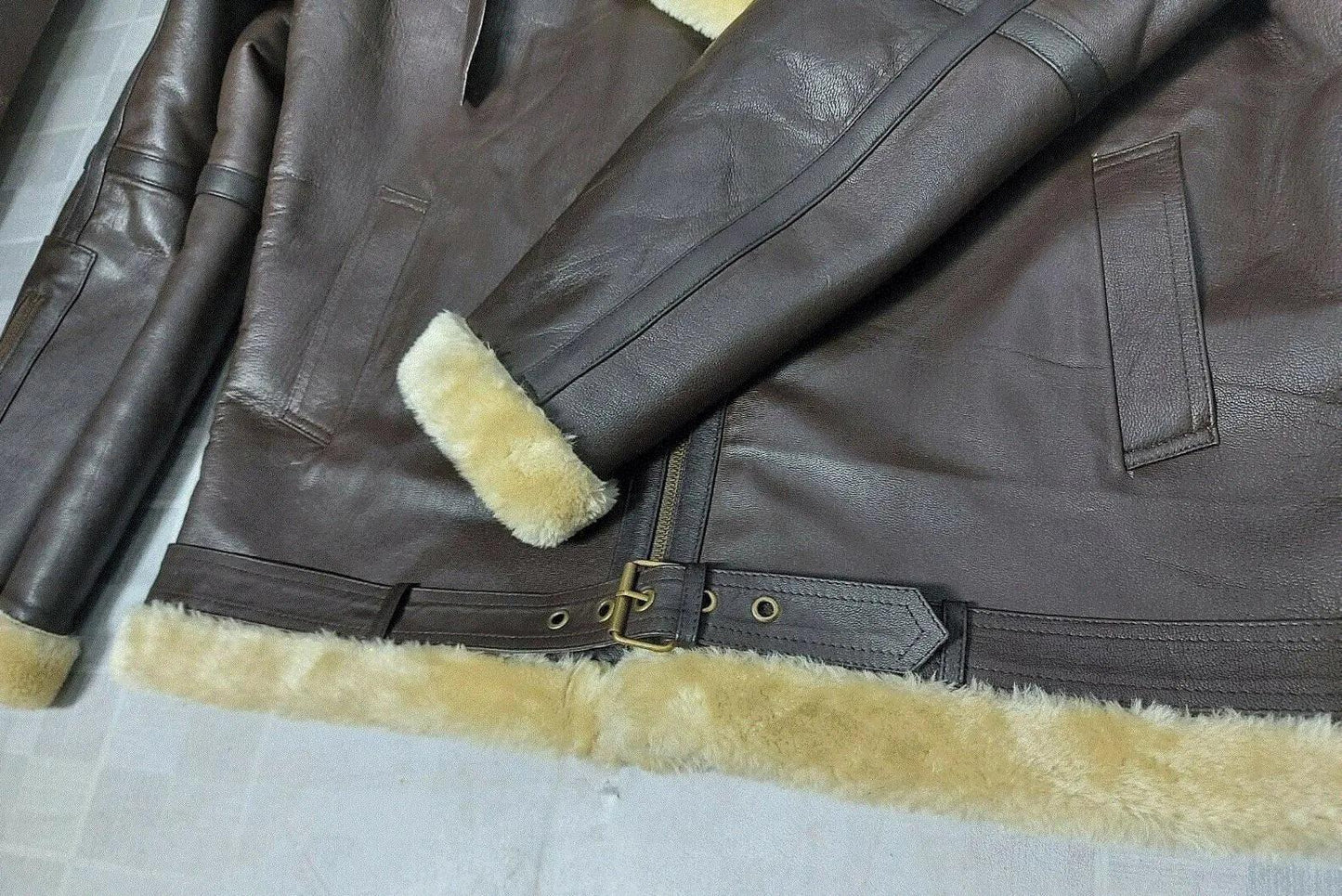 Leather jacket mens genuine shearling aviator coat
