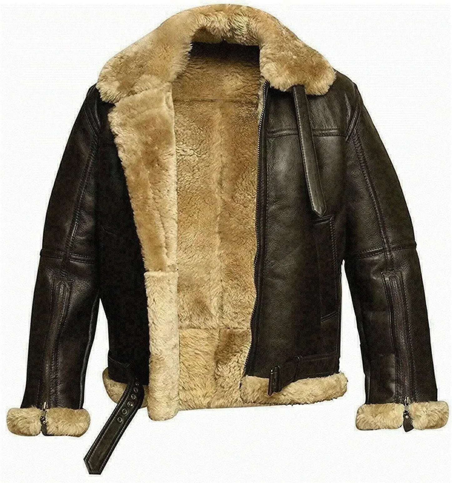 Leather jacket mens genuine shearling aviator coat