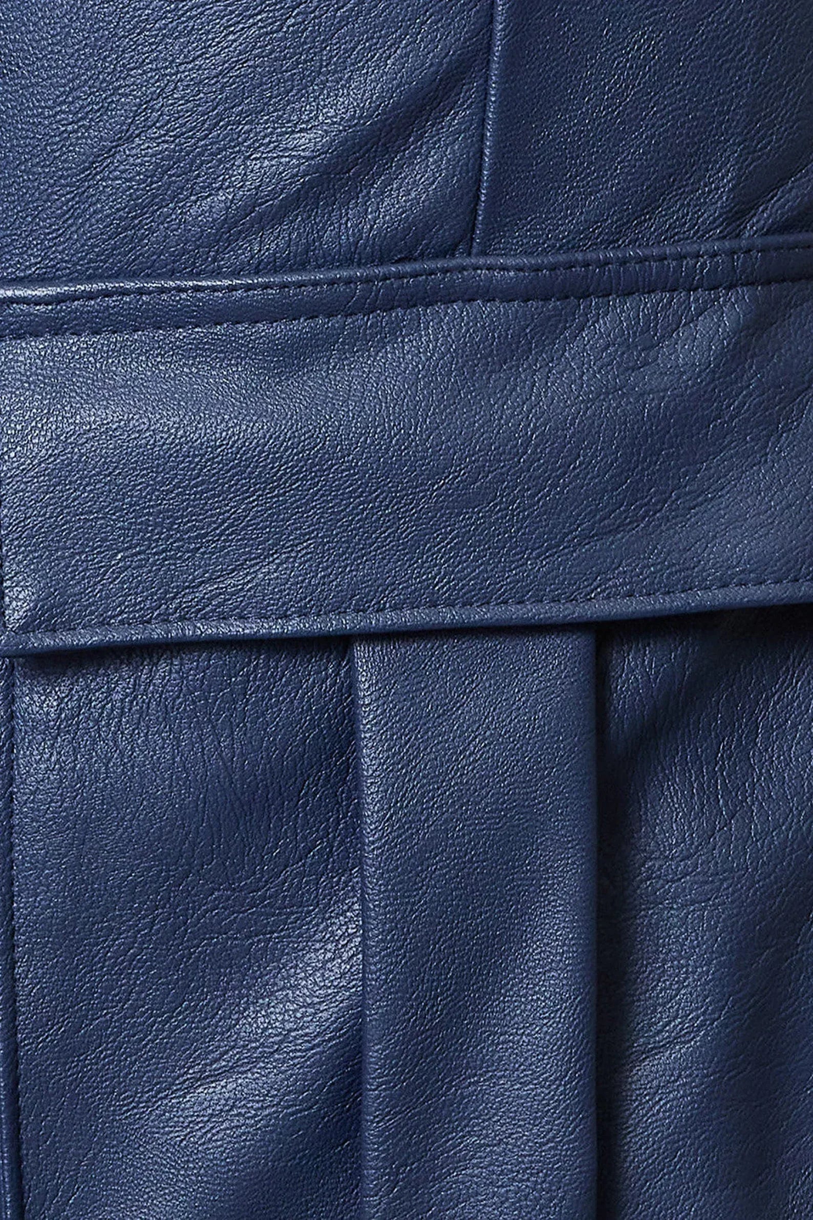 women genuine leather pants sheepskin cargo high waist blue