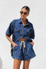 Women’s Denim Two Piece Short Sleeve Shirt and Shorts Set