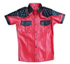short sleeve leather shirt mens red black quilted button up