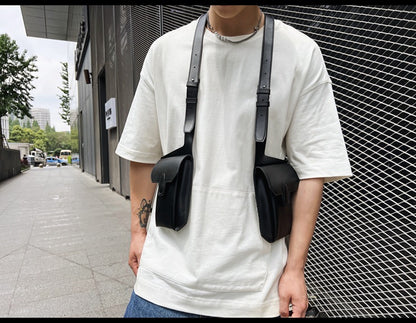 Men's dual pouch shoulder holster bag pu leather harness