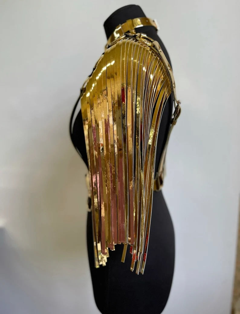 Holographic fringe shoulder harness festival rave tassel belt 3