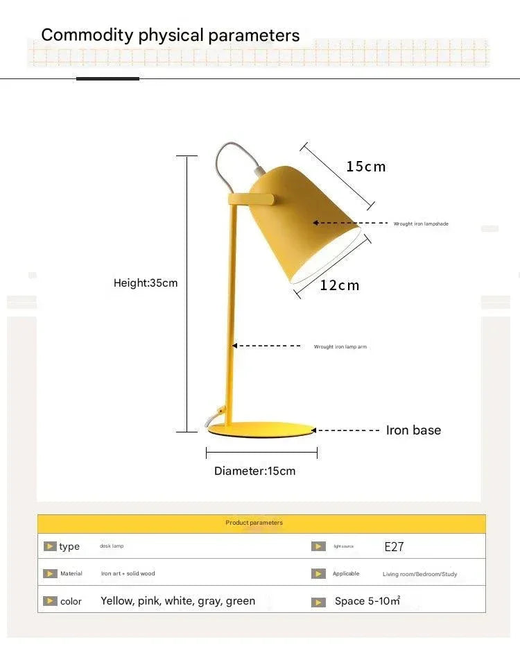 Nordic metal study desk lamp for bedrooms