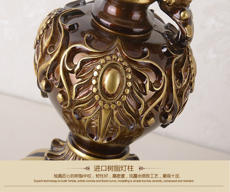 Vintage resin table lamp with fabric shade