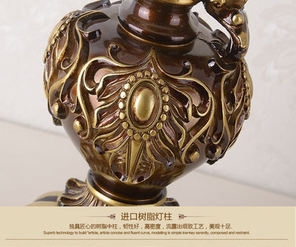 Vintage resin table lamp with fabric shade