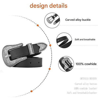 Leather belts for men with carved alloy buckle