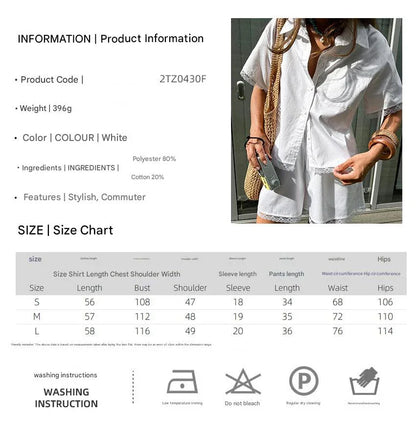 Solid color lace trim shorts set