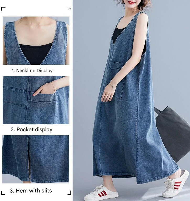 Baggy denim overall dress for women