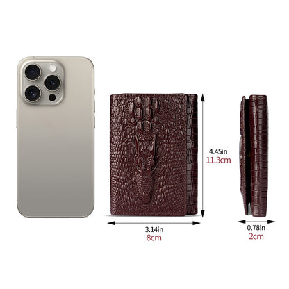 Genuine Cowhide Leather Trifold Wallet with ID Window