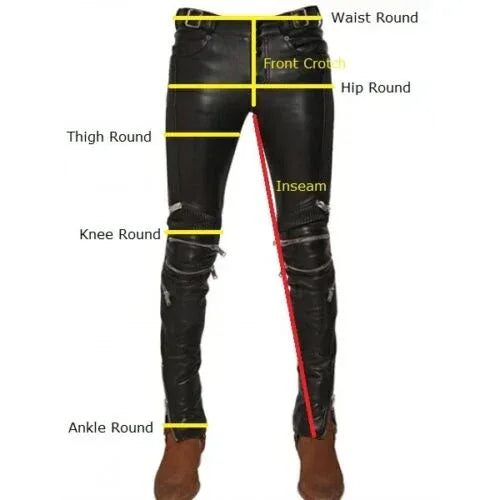 Men’s real leather skinny fit biker pants Motorcycle