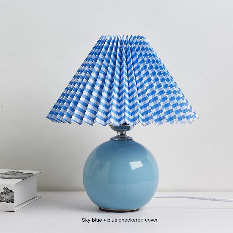 Nordic ceramic pleated bedside table lamp Sky blue Beige