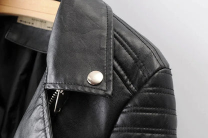 Black Leather Motorcycle Jacket Women Quilted Biker