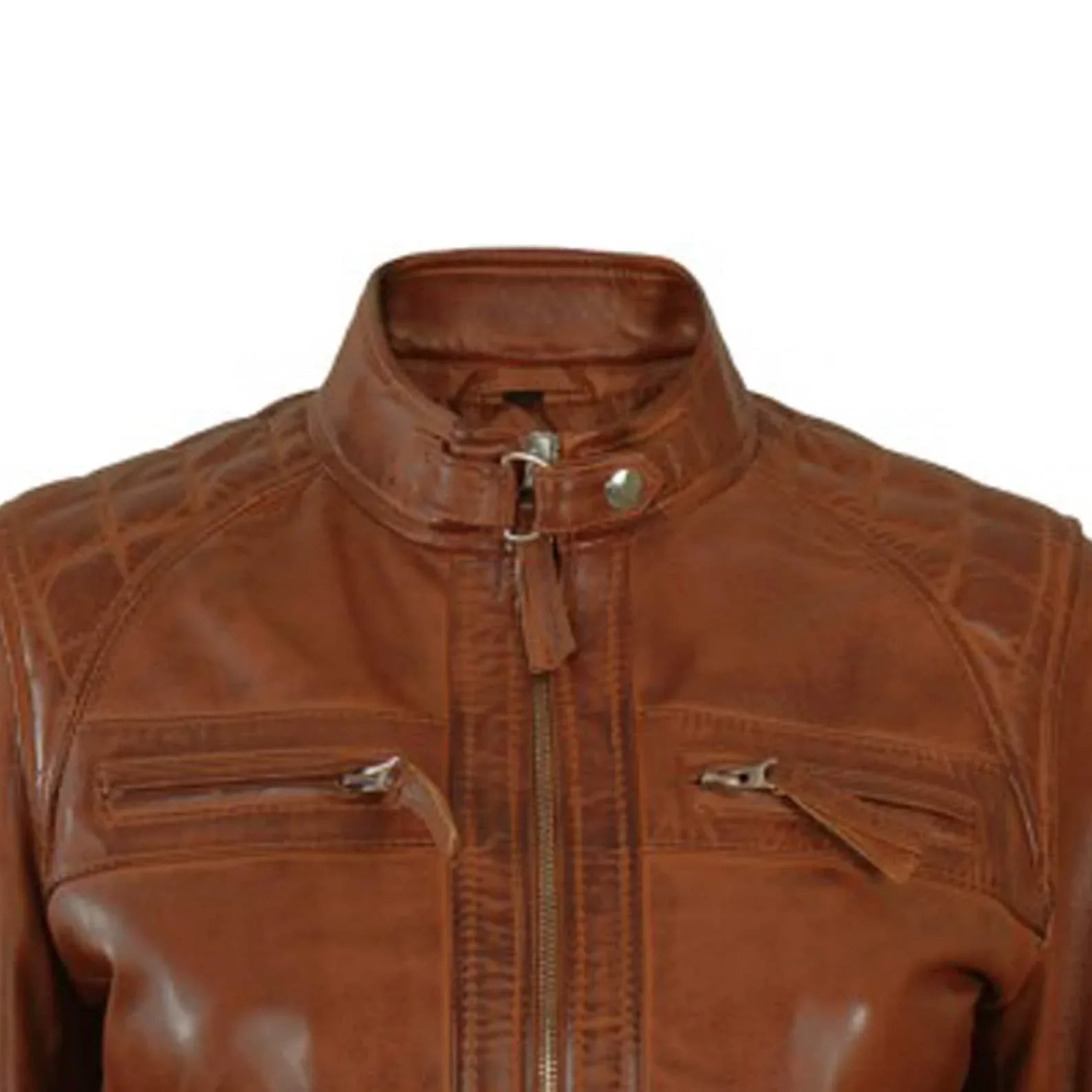 Brown Leather Jacket for Women Slim Fit Biker Style