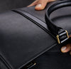 Black Leather Briefcase for Men with Double Handles and Laptop Storage
