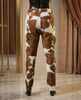 Brown white cowhide pants men western fit