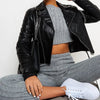 cropped faux leather jacket women slim fit black