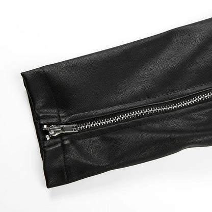 cropped faux leather jacket women slim fit black