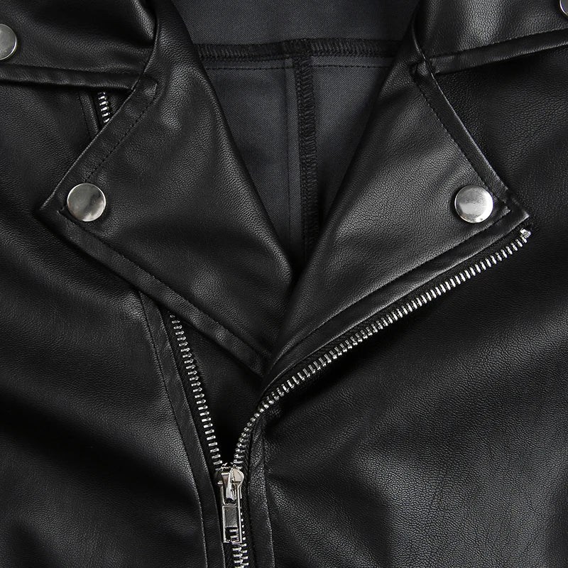 cropped faux leather jacket women slim fit black
