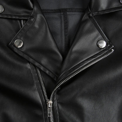 cropped faux leather jacket women slim fit black