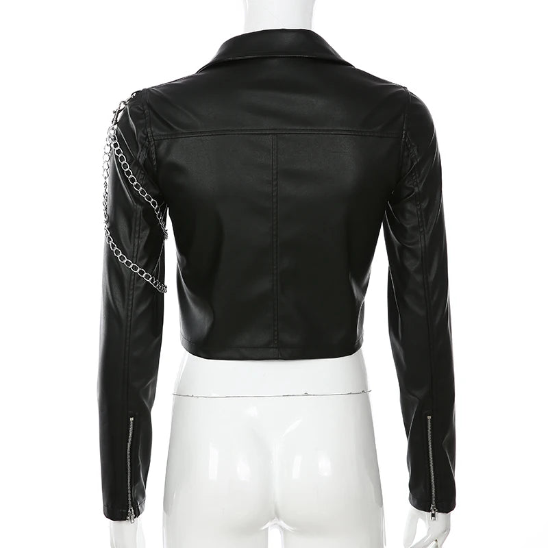 cropped faux leather jacket women slim fit black