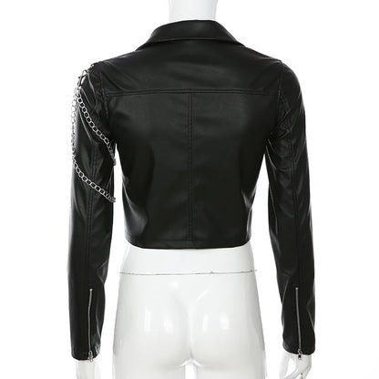 cropped faux leather jacket women slim fit black