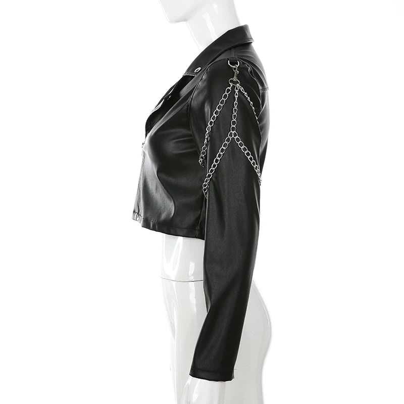 cropped faux leather jacket women slim fit black