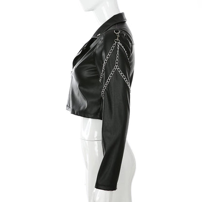 cropped faux leather jacket women slim fit black