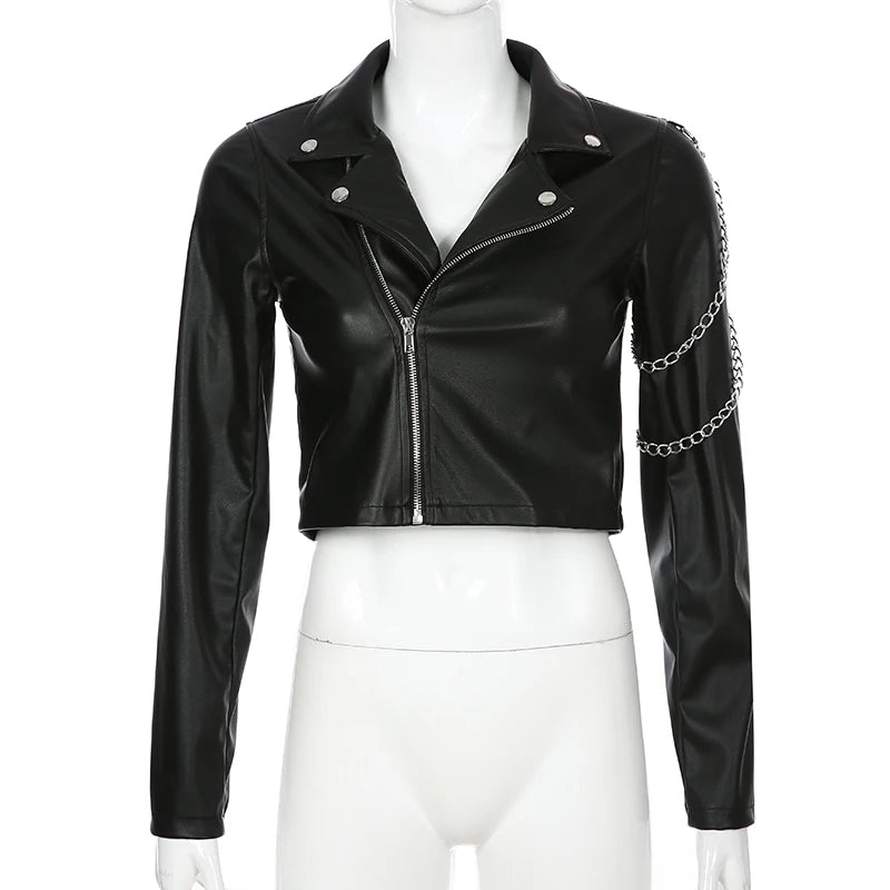 cropped faux leather jacket women slim fit black