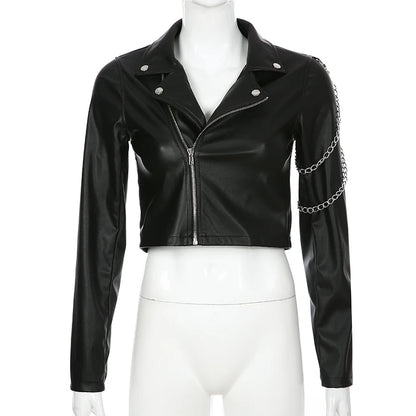 cropped faux leather jacket women slim fit black