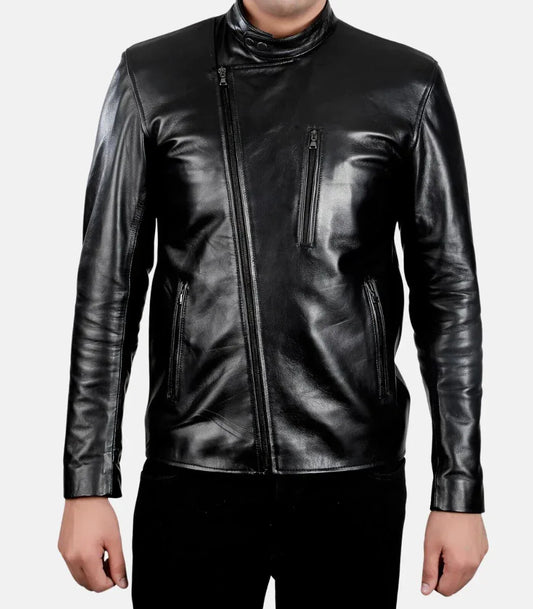 Slim Fit Leather Jacket Mens Black Biker