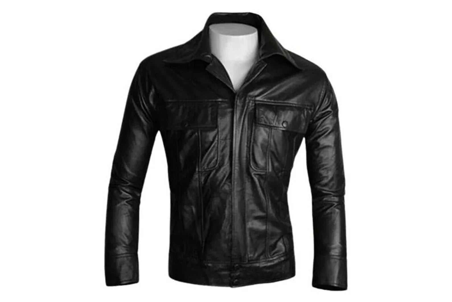 mens black genuine leather jacket slim fit