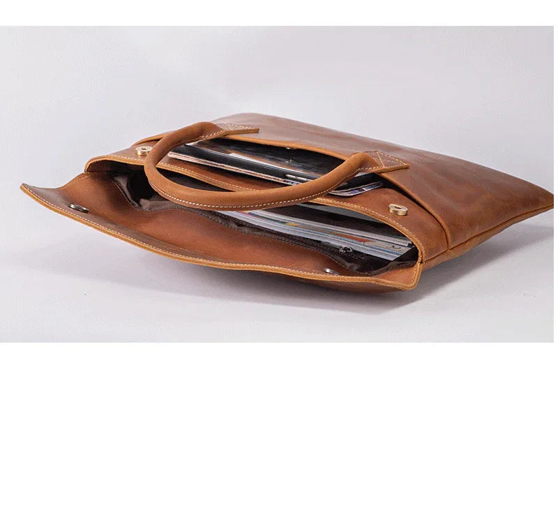 Men’s Slim Leather Briefcase Brown Laptop Document Bag