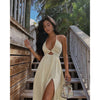 white long dress summer slit v neck beach dress