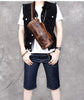Small Barrel Duffel Bag in Brown Genuine Leather for Men