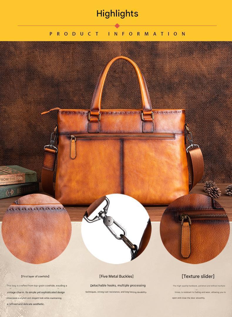 Full Grain Leather Messenger Bag for Men Laptop Office
