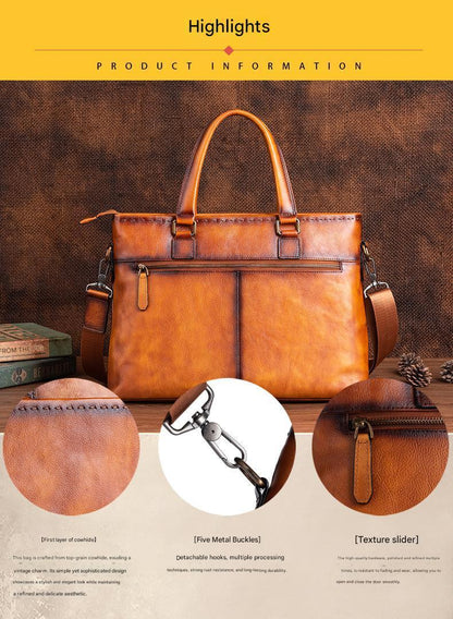 Full Grain Leather Messenger Bag for Men Laptop Office