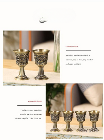 Bronze dragon phoenix wine cup set vintage zinc alloy goblets