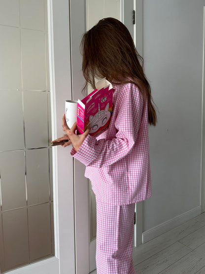 soft gingham pajama set women relaxed cotton sleepwear