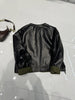 women leather jacket with round neck snap buttons