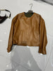 women leather jacket with round neck snap buttons
