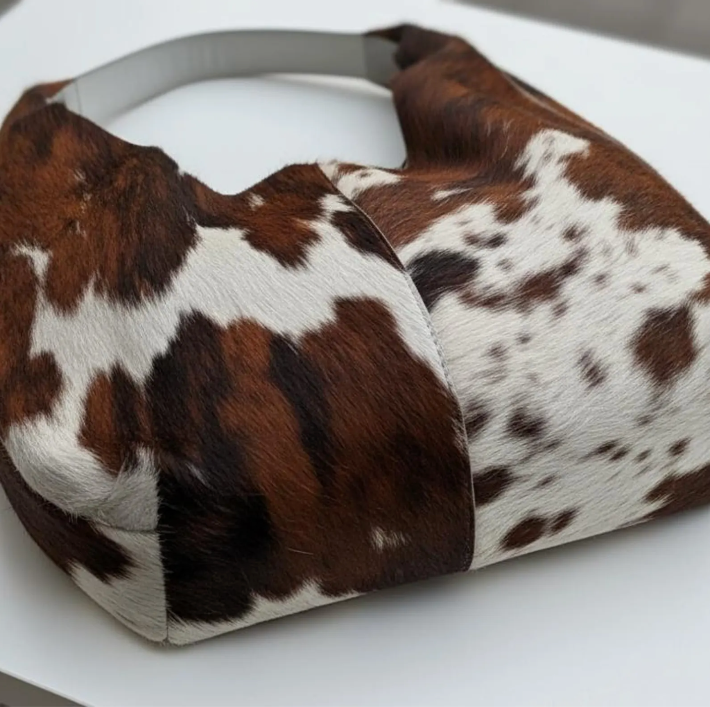 Brown white cowhide hobo shoulder bag for western daily use