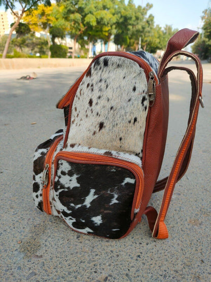 tricolor cowhide backpack speckled leather travel bag