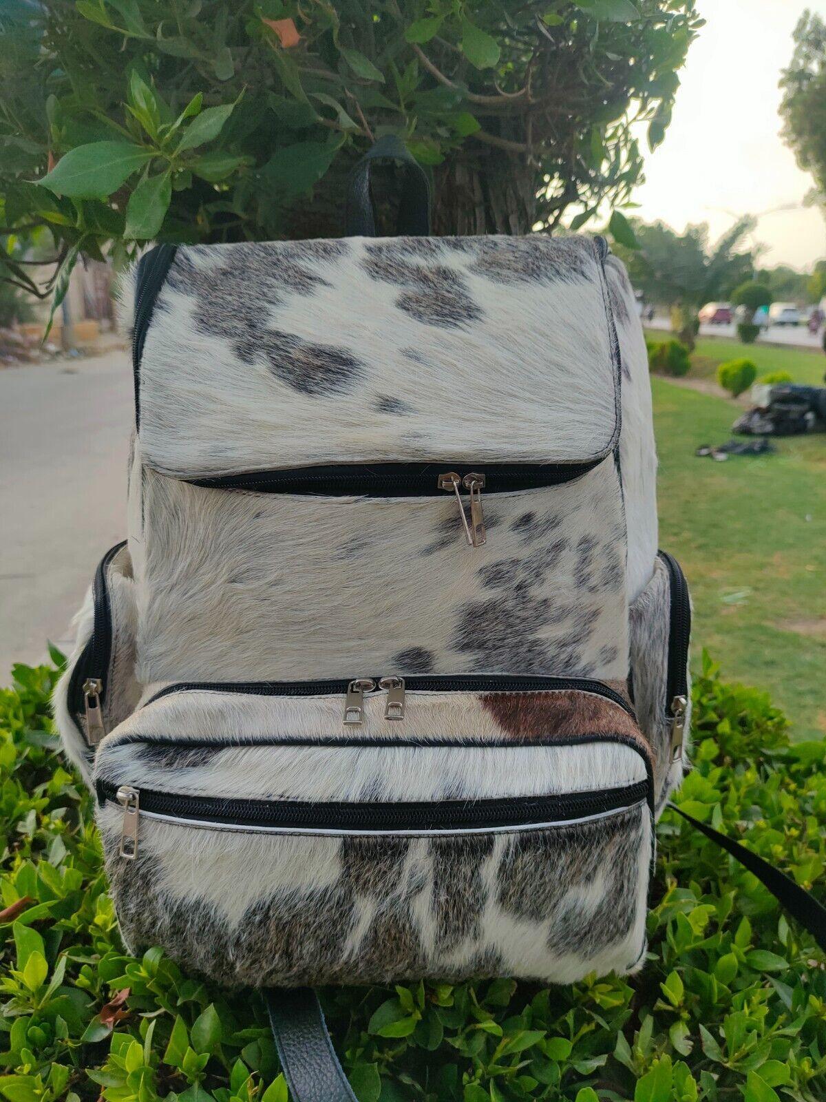 grey white cowhide backpack real hair leather bag
