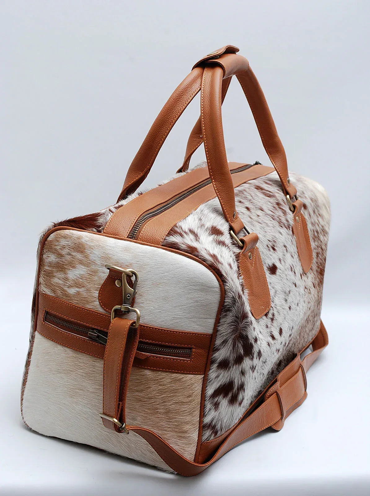 cowhide duffle bag speckled travel luggage bag