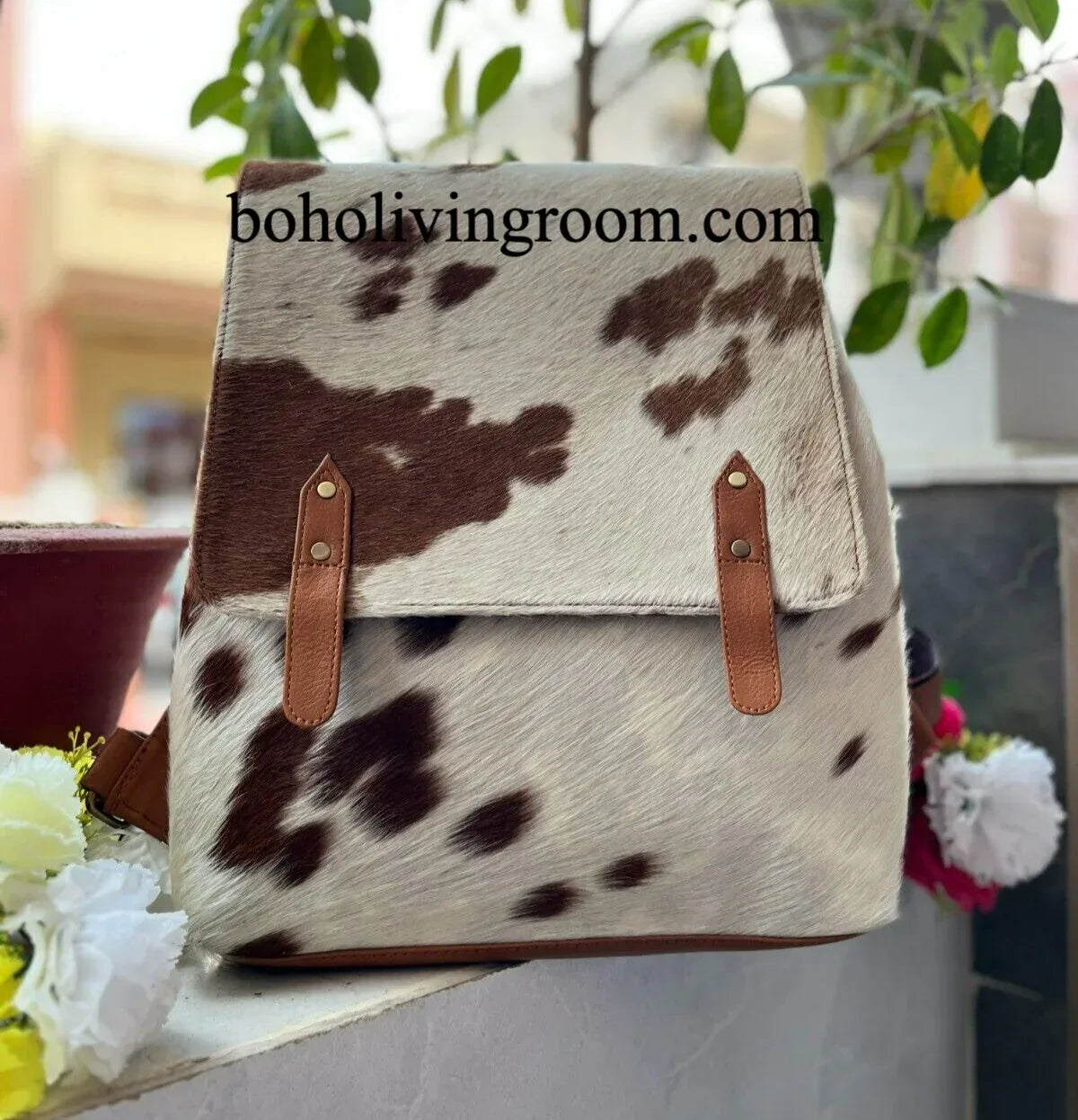 Spotted Cowhide Backpack Brown White Hair On Hide