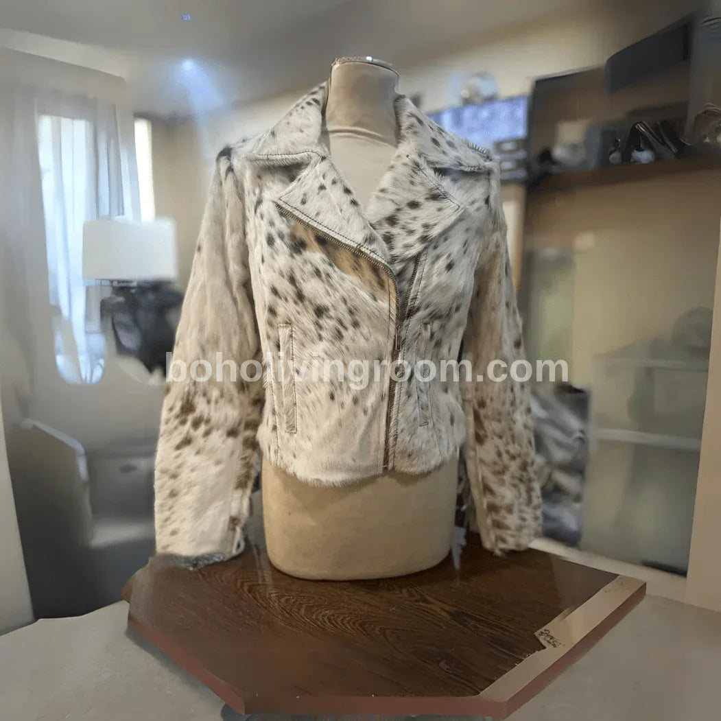 Spotted Cowhide Jacket Womens – Hair On Hide Fringe Jacket