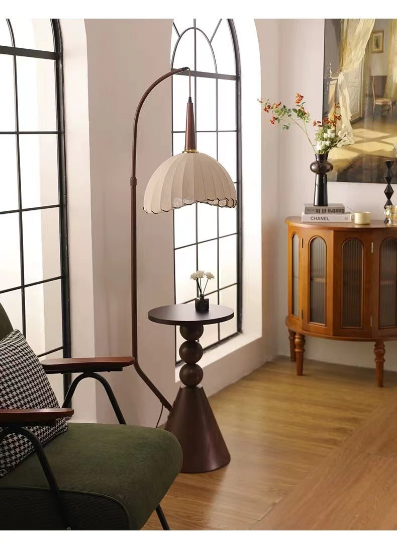 retro wood floor lamp with side shelf lighting